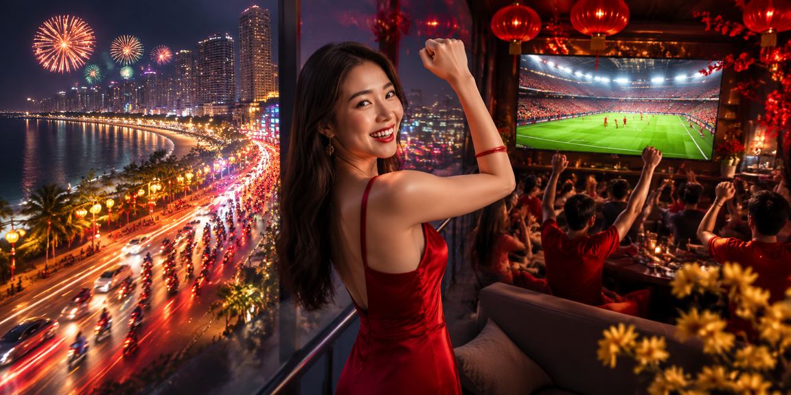 Không gian giải trí casino sôi động tại bãi biển Đà Nẵng với ánh đèn neon rực rỡ về đêm