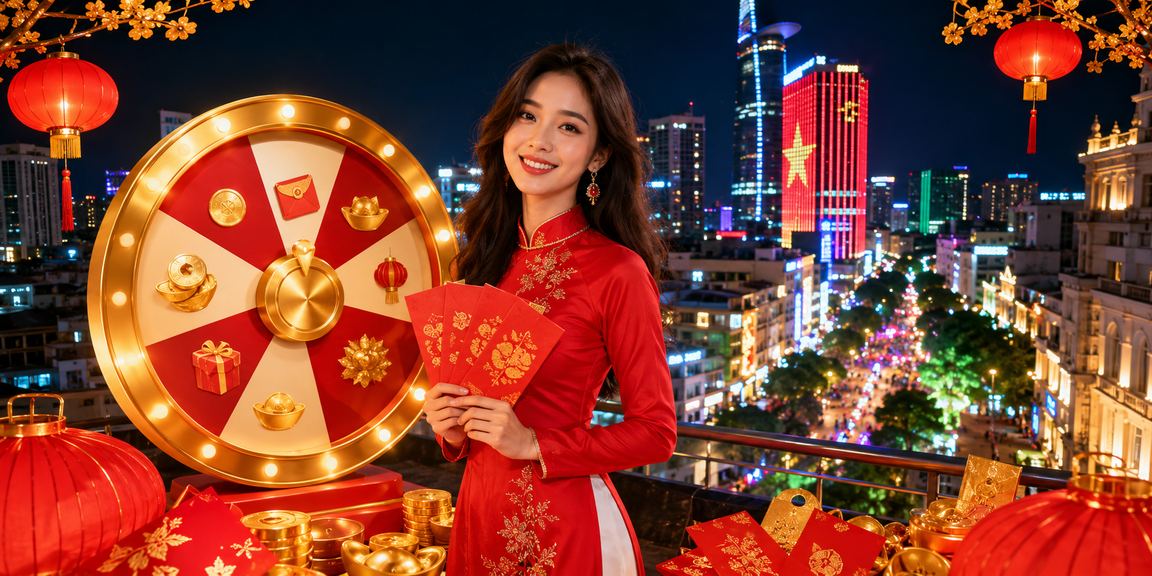 Phụ nữ mặc áo dài tham gia vòng quay may mắn tại sự kiện giải trí trực tuyến ở TP.HCM