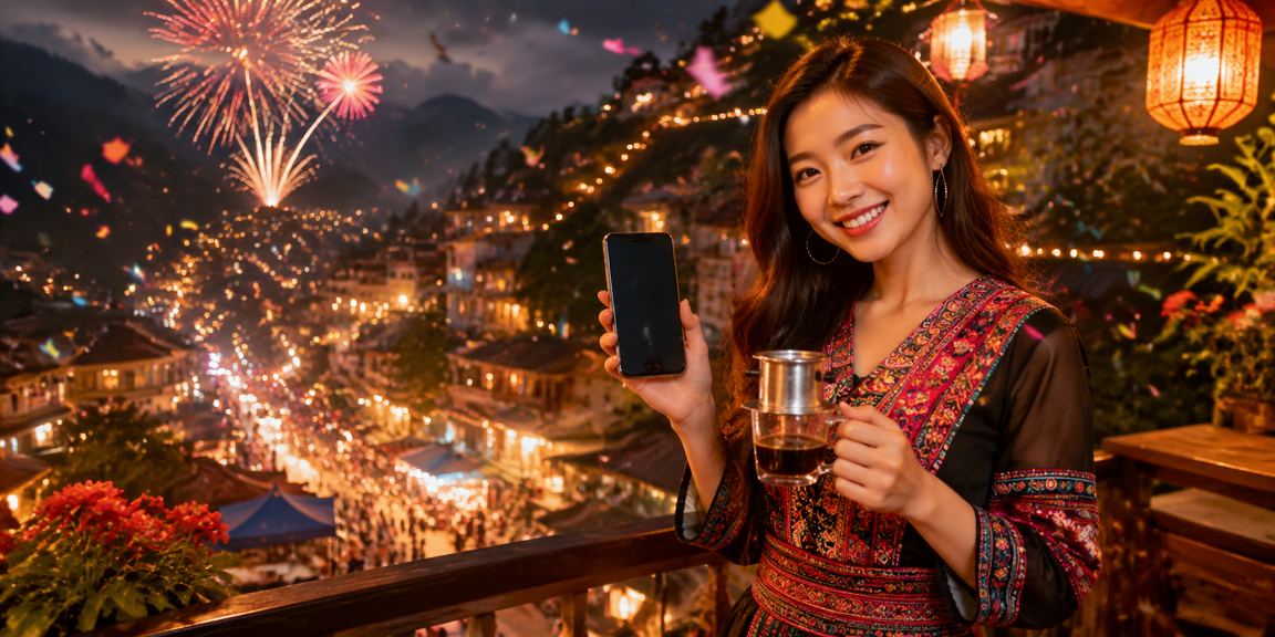 Người dùng tại Sa Pa nhâm nhi cà phê và trải nghiệm casino trực tuyến trên điện thoại di động